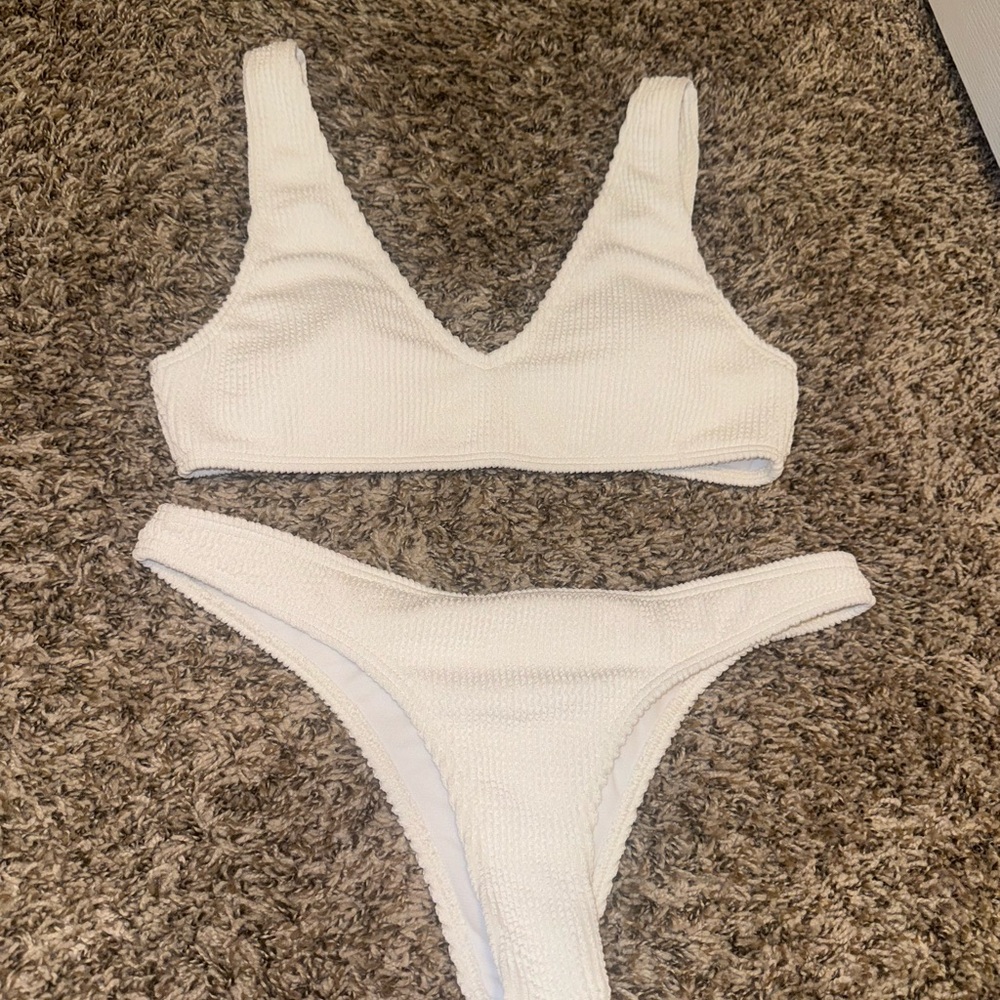 White Textured Bikini Set
